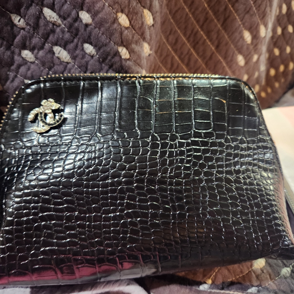 CHANEL Black Crocodile Patterned Pouch